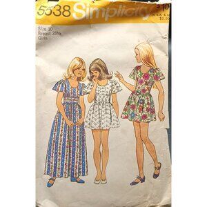 Simplicity 5538 Girls Vintage Sewing Pattern Short & Long Dresses Size 10 Breast
